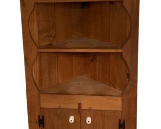 377 - Farmhouse Pine Corner Cupboard (Description): 71.5 x 26.25 x 14.5
