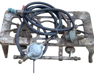 803 - Propane Double Burner - 5.5 x 20 x 13 (Description): Used as is electric/electronic/mechanical item. No guarantee all components, untested.