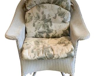 62 - White Wicker Rocker w/ Cushions - 39 x 35 x 33