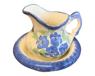 150 - Vintage Ceramic Bowl & Pitcher - 5 x 5.5 (Description): Made by Cash Family Handpainted