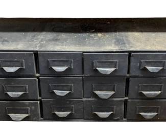 623 - Vintage Industrial Hardware Storage Drawers (Description): 10.5 x 34 x 17
