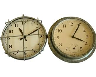 917 - 2 Wall Clocks - 12" round (Description): Used as is electric/electronic/mechanical item. No guarantee all components, untested.