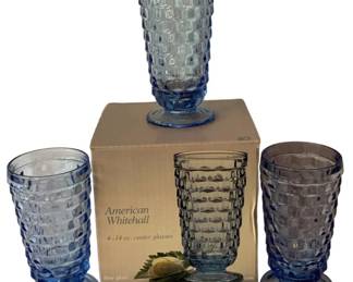 49 - 3 American Whitehall Footed Blue Glass in Box (Description): 6" Tall - missing one from box