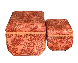 72 - 2 Vintage Upholstered Ottomans (Description): 15.5 x 14.5 x 14.5