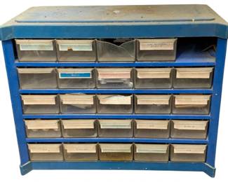 625 - Storage Bin with Drawers - some are cracked (Description): 9.5 x 12 x 6.5