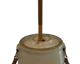 349 - Vintage Crock Butter Churn w/ lid & plunger (Description): 29.5 x 12