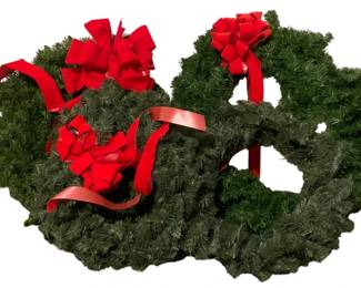 635 - 4 Faux Wreaths some w/ bows - largest is 24" round