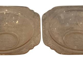 406 - 2 Pink Depression Glass Bowls - 6.75" round