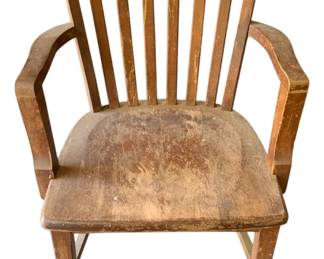 684 - Vintage Wooden Banker's Armchair (Description): 35 x 23 x 21