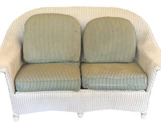 60 - White Wicker Loveseat w/ Cushions - 37 x 61.5 x 29