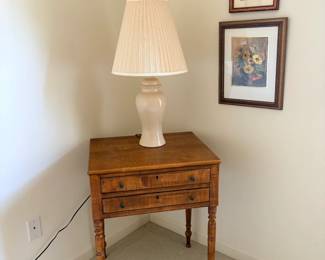 Wall art and lamp. (Table not available)