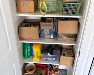 Boxes of nails, garden chemicals, miscellaneous garage kept stuff.