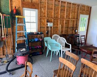 Step ladder, shop vac, hand weights (dumbbells)