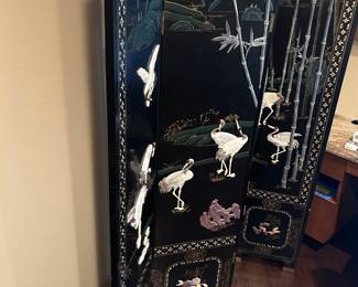 Black asian mother of pearl inlaid screen