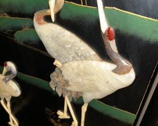 Black asian mother of pearl inlaid screen