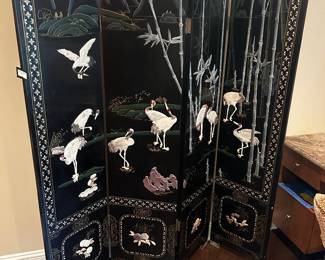 Black asian mother of pearl inlaid screen