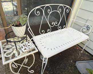 Victorian Style White Metal Garden Bench