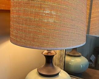 Mid-Century Modern Celadon Ceramic Gourd Table Lamp