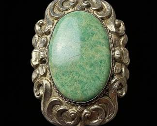 Art Nouveau Style Brooch with Green Stone