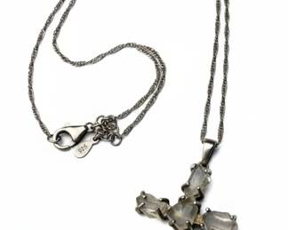 BBJ Sterling Silver and Raw Quartz Cross Necklace Style