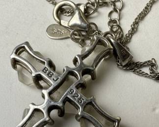 BBJ Sterling Silver and Raw Quartz Cross Necklace Style