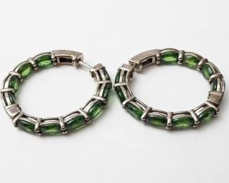 Sterling Silver Chrome Diopside Hoop Earrings