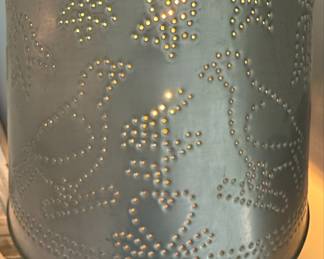Folk Art Style Stoneware Crock Table Lamp with Punched Tin Shade