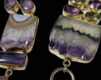 Amethyst and Quartz Geode Slice Sterling Silver Jewelry Set