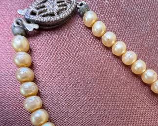 Vintage Faux Pearl Necklace with Filigree Clasp