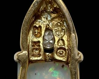 14k Yellow Gold Opal and Diamond Pendant Style