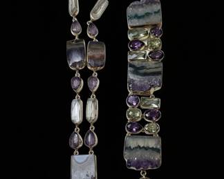 Amethyst and Quartz Geode Slice Sterling Silver Jewelry Set