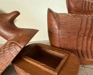 Hand Carved Teak Wood Duck Trinket Boxes