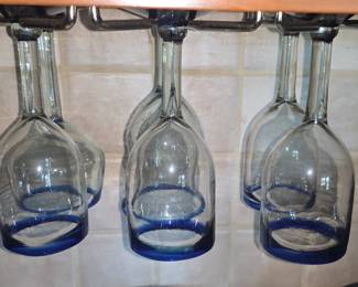 Mexican Hand Blown Cobalt Blue Rim Wine Glasses