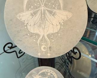 Selenite Charging Plates with Moth and Moon Phase Engraving