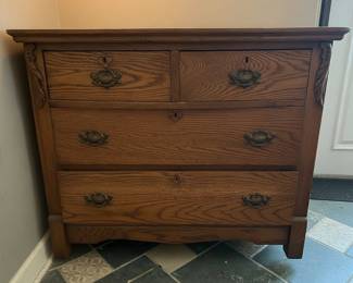 Eastlake Style Oak Three-Drawer Chest