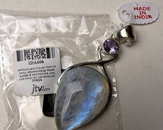 JTV Artisan Gem Collection Rainbow Moonstone and Amethyst Pendant