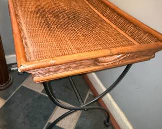 Wicker Butler Tray Table with Folding Metal Base