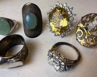 Assorted Sterling Silver Fashion Rings with Semi-Precious Stones