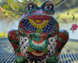 Talavera Style Ceramic Frog Planter