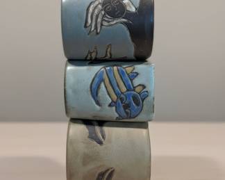 Rodolfo Padilla Mexico Stoneware Mugs Set on Stand
