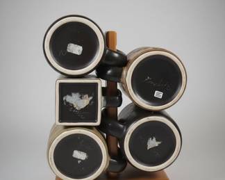 Rodolfo Padilla Mexico Stoneware Mugs Set on Stand