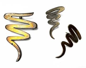 Mexican Sterling Silver "Zig-Zag" Brooch and Earrings Set