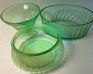 Vintage Green Uranium Glass Bowl Assortment