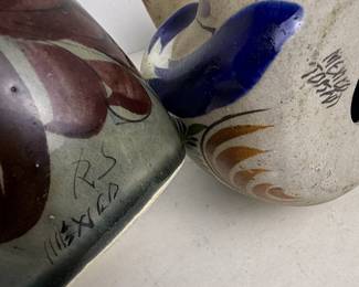 Tonala Mexican Pottery Cat Figurines - R.S. Signed
