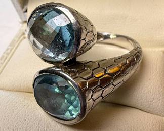 SIG Sterling Silver Blue Topaz Snake Motif Bypass Ring