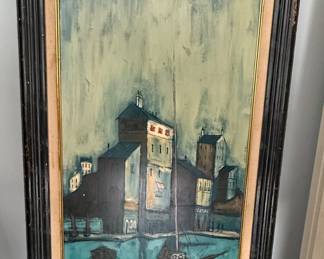 Bendt Style Harbor Scene Oil Painting