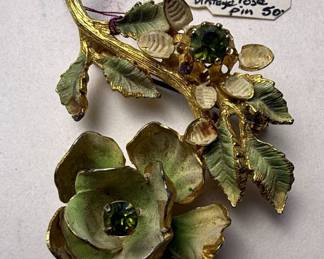 Austrian Enamel and Rhinestone Floral Style Brooch