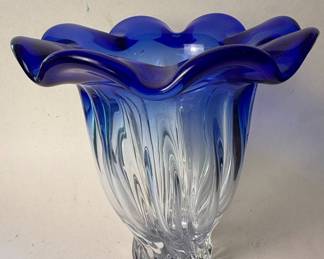 Shannon Crystal Cobalt Blue Ruffled Vase