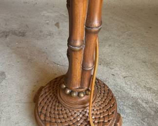 Pair of Vintage Rattan Bamboo Table Lamps with Wicker Shades