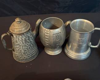 Pewter Minnesota Vikings Beer Mug and Vintage Playboy Glass Bottom Mig